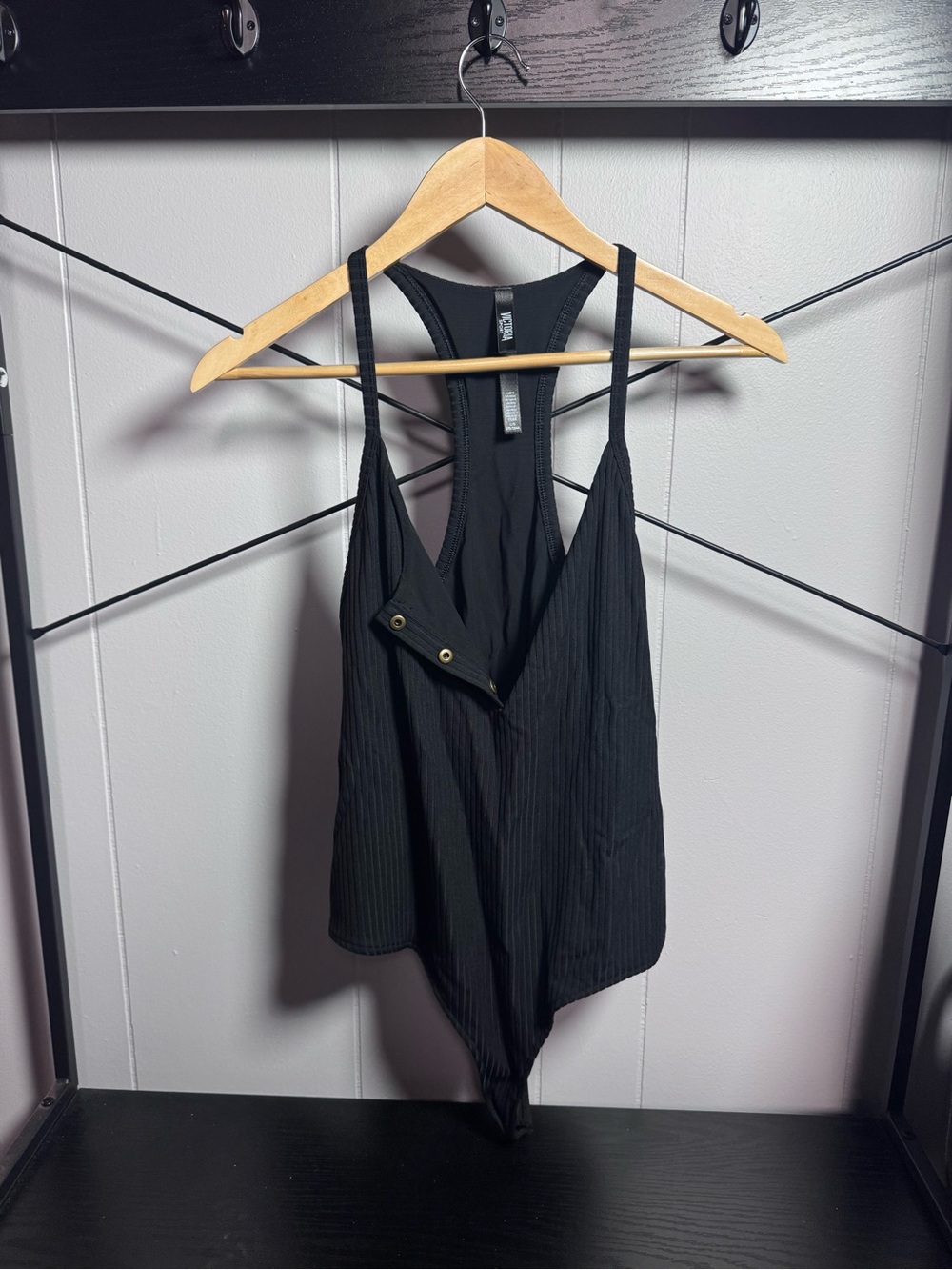 Victoria's Secret Black Ribbed Strappy Snap-Front Bodysuit (Alternative)